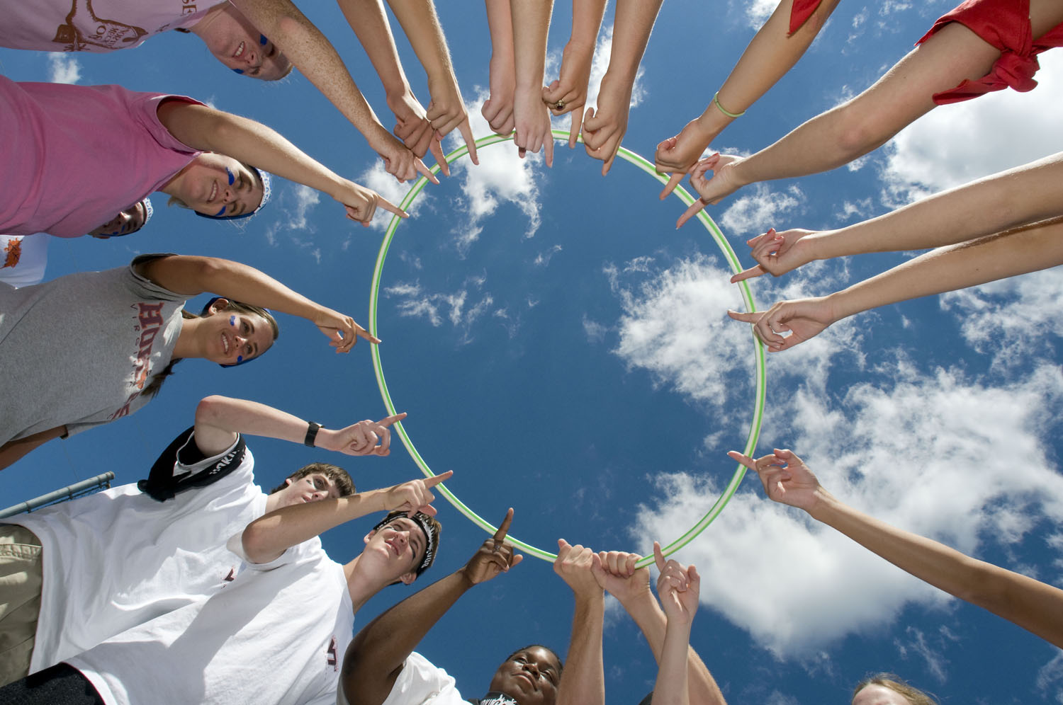 Campers at Hokie Camp get to know each other better through a team-building exercise.