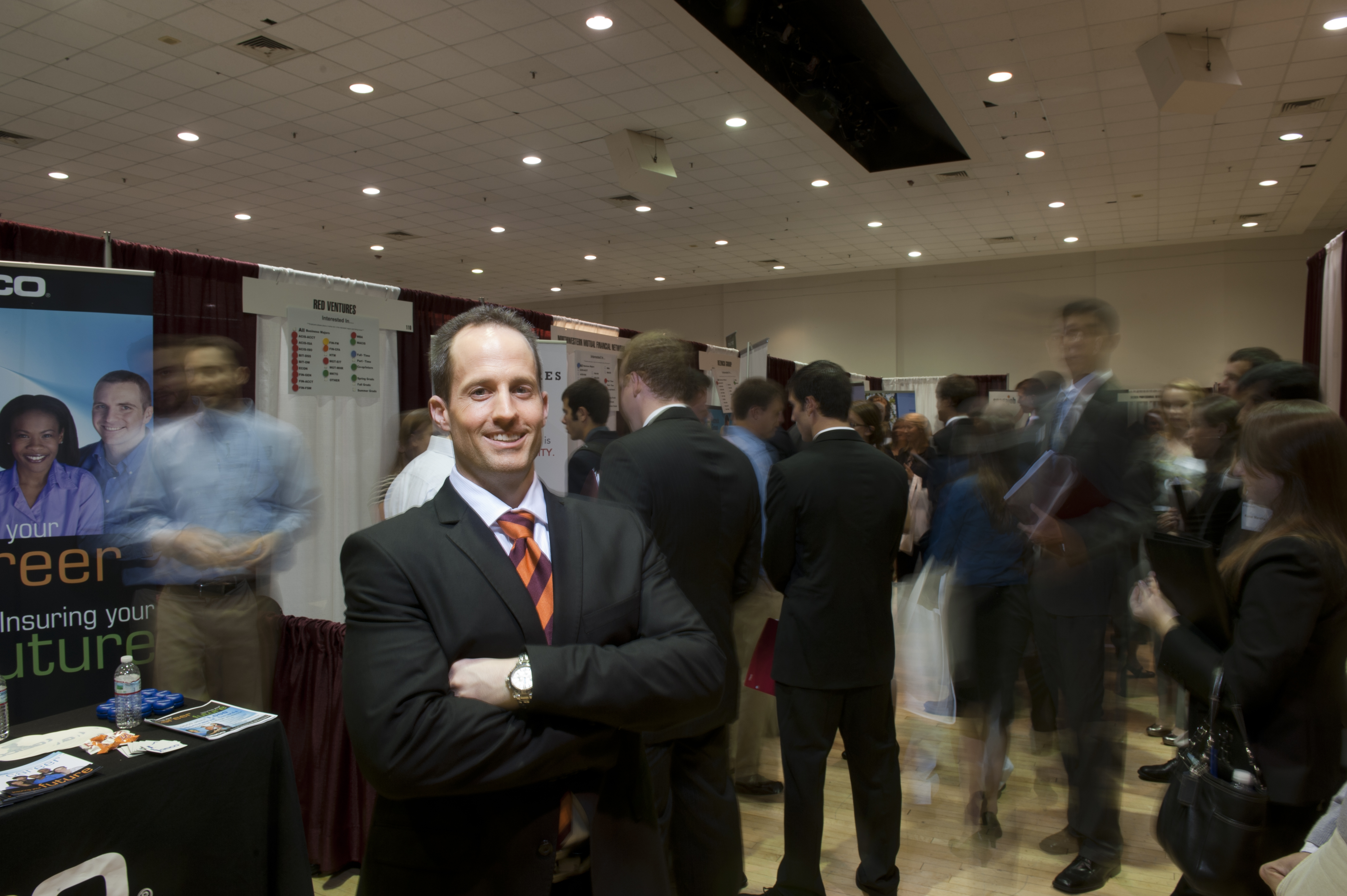 Jason Messer among employer booths at the Business Horizons career fair last month.