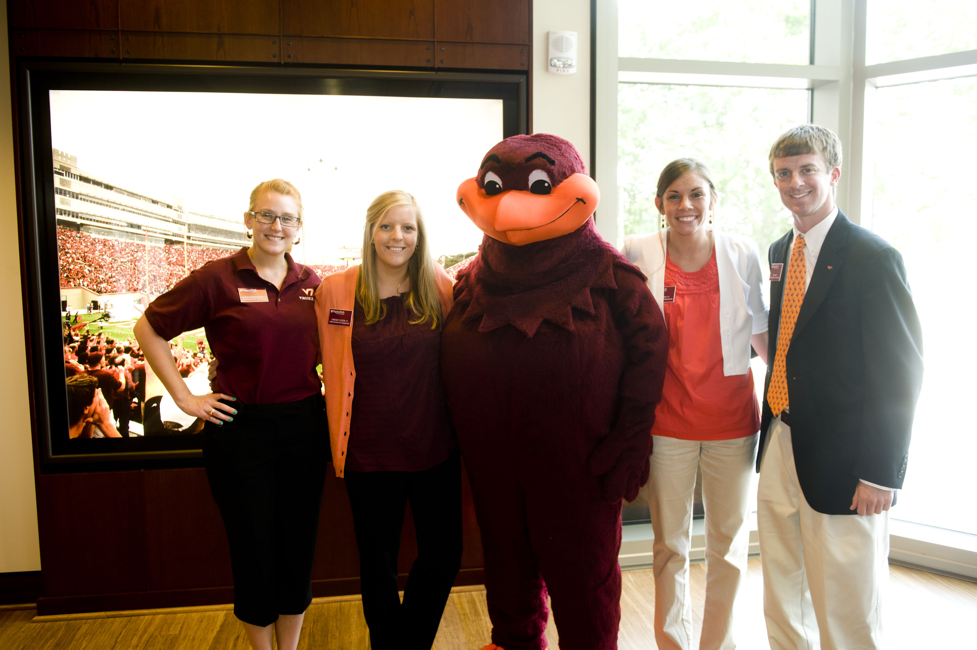 A life-size HokieBird exhibit allows fans to select one of three background images and snap their picture with the beloved mascot.