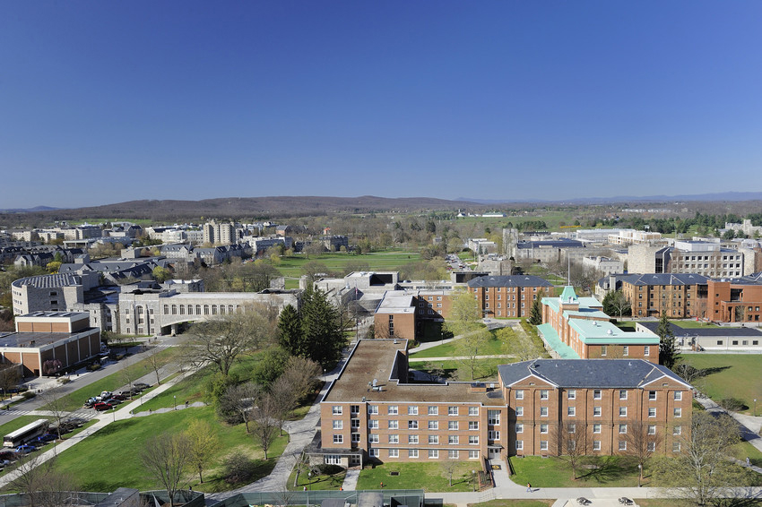 Photograph from above of Virginia Tech's campus