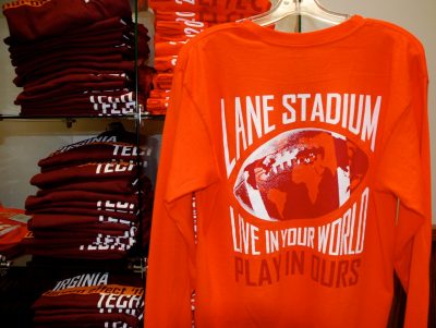 Maroon and Orange Effect shirts on display at Dietrick Convenience Store