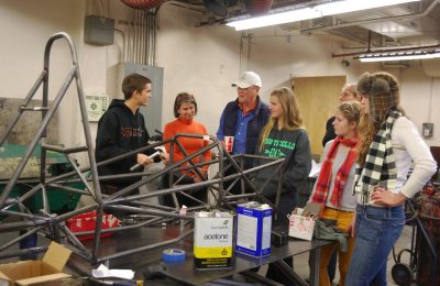 Students in mechanical engineering are building a racecar and showed to visitors to Virginia Tech's University Open House