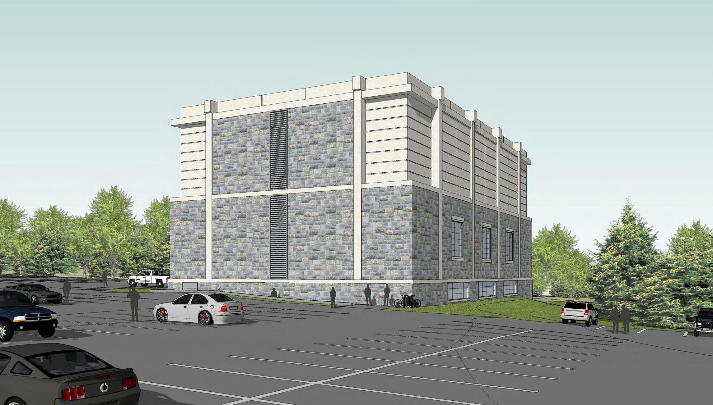 Architectural rendering of the chiller plant under construction behind the Duck Pond parking lot