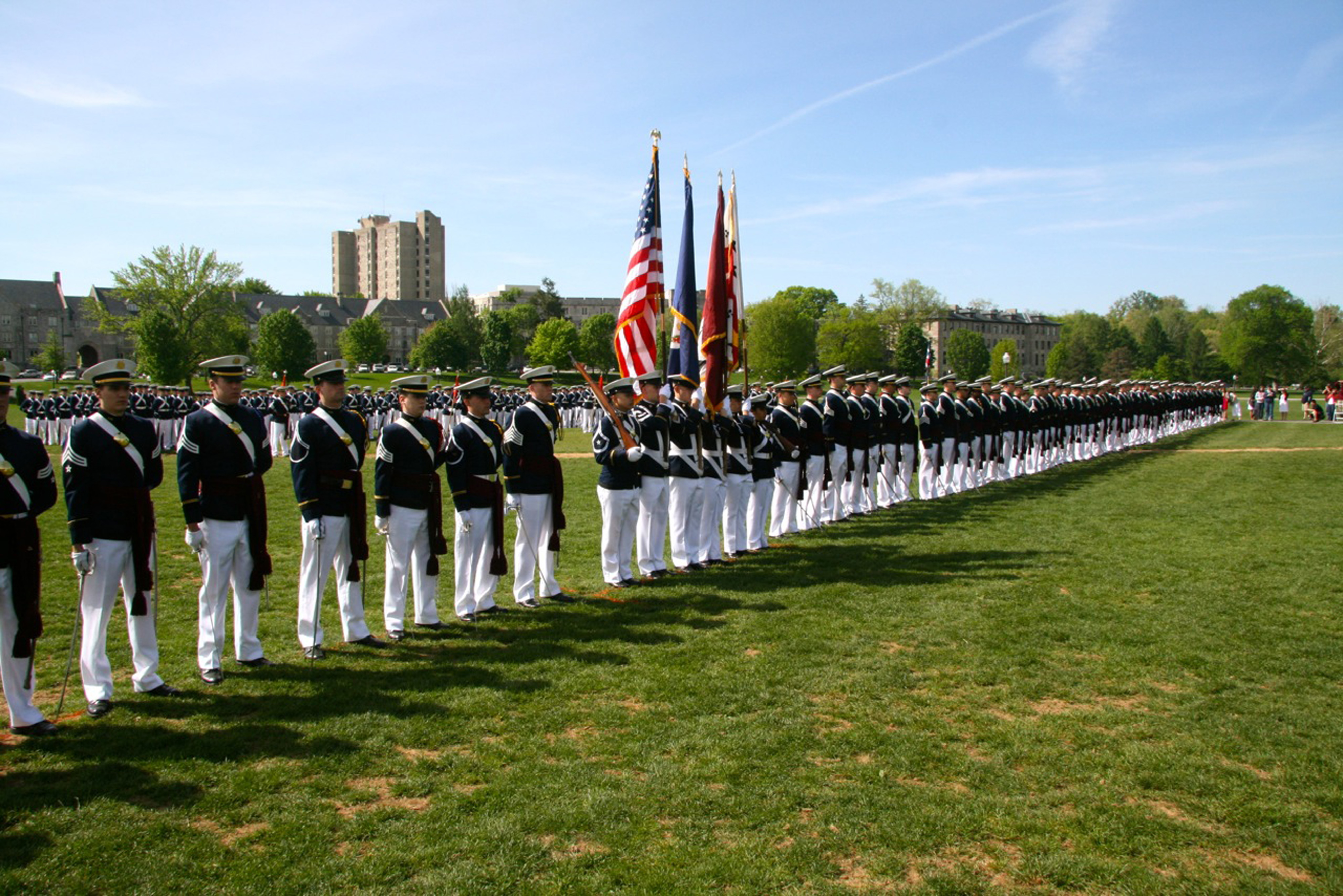 Members of the Virginia Tech Corps of Cadets Class of 2011 are formed up on the Drillfield as they exit the Regiment for the last time during the Change of Command parade last spring