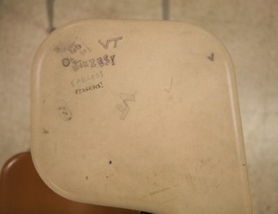 Desk graffiti provides a striking chronicle of campus moods at Virginia Tech.