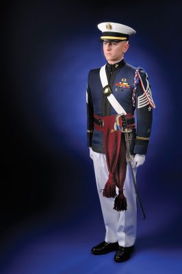 Cadet Daniel Tolbert in the Virginia Tech Corps of Cadets' "Dress A" uniform