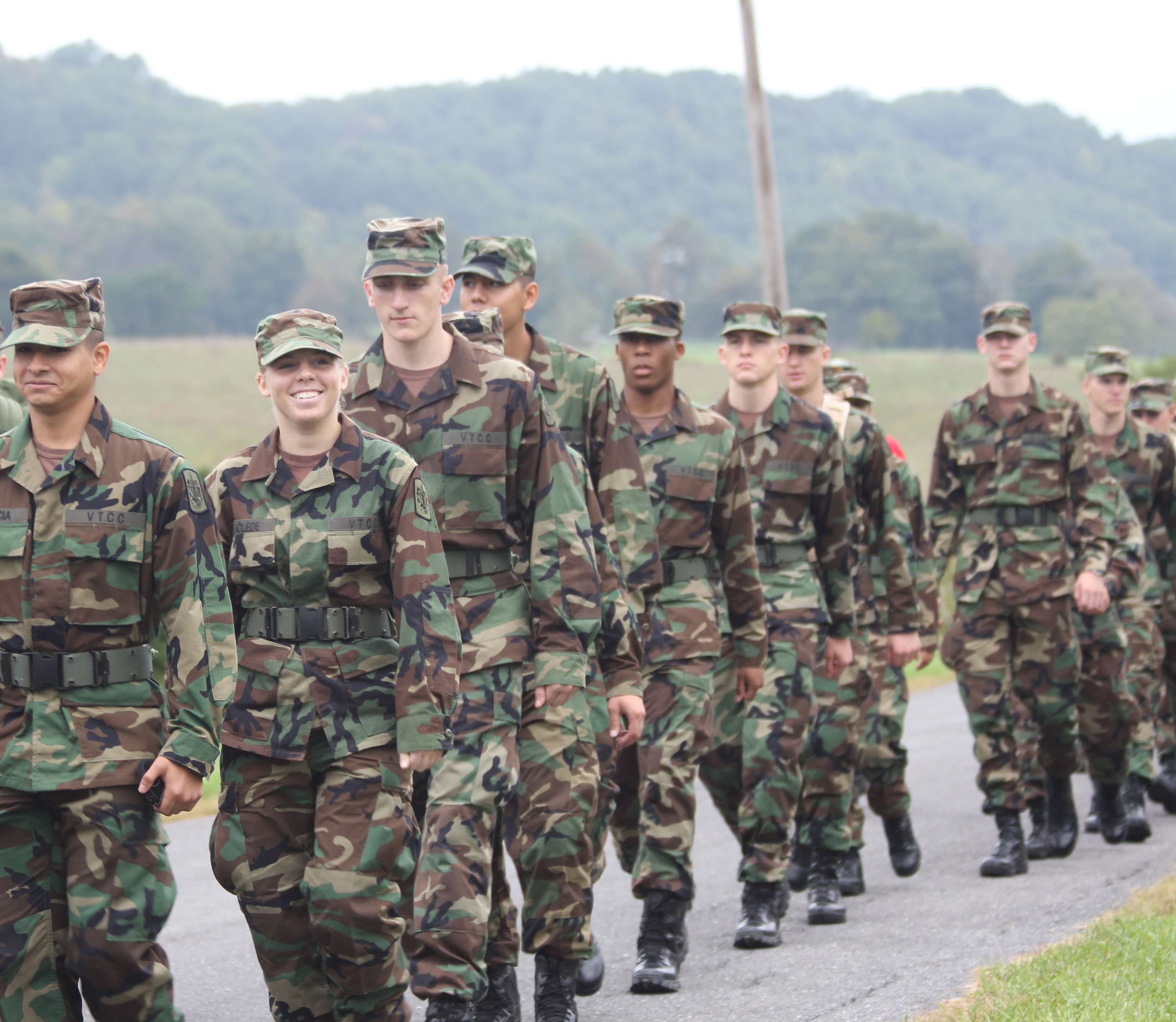 Members of the Virginia Tech Corps of Cadets Class of 2015 on the Fall 2011 Caldwell March in Craig County, Va.