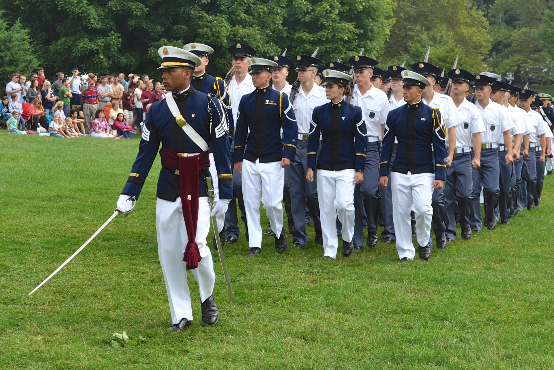 A Training Company marches in review during the 2012 New Cadet Parade. 