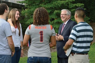 Virginia Tech President Charles W. Steger with students