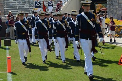 Cadets march in uniform
