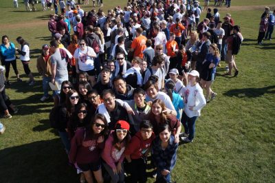 Student volunteers gather on the Drillfield to get their Big Event project assignments. More than 7,000 volunteers are expected to take part this year.