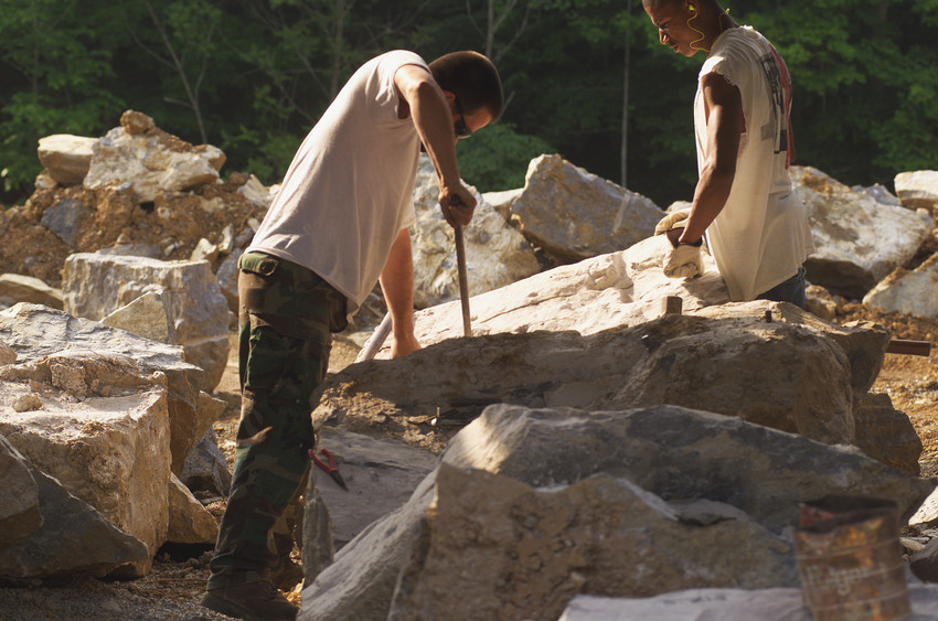 Quarry workers produce Hokie Stone.