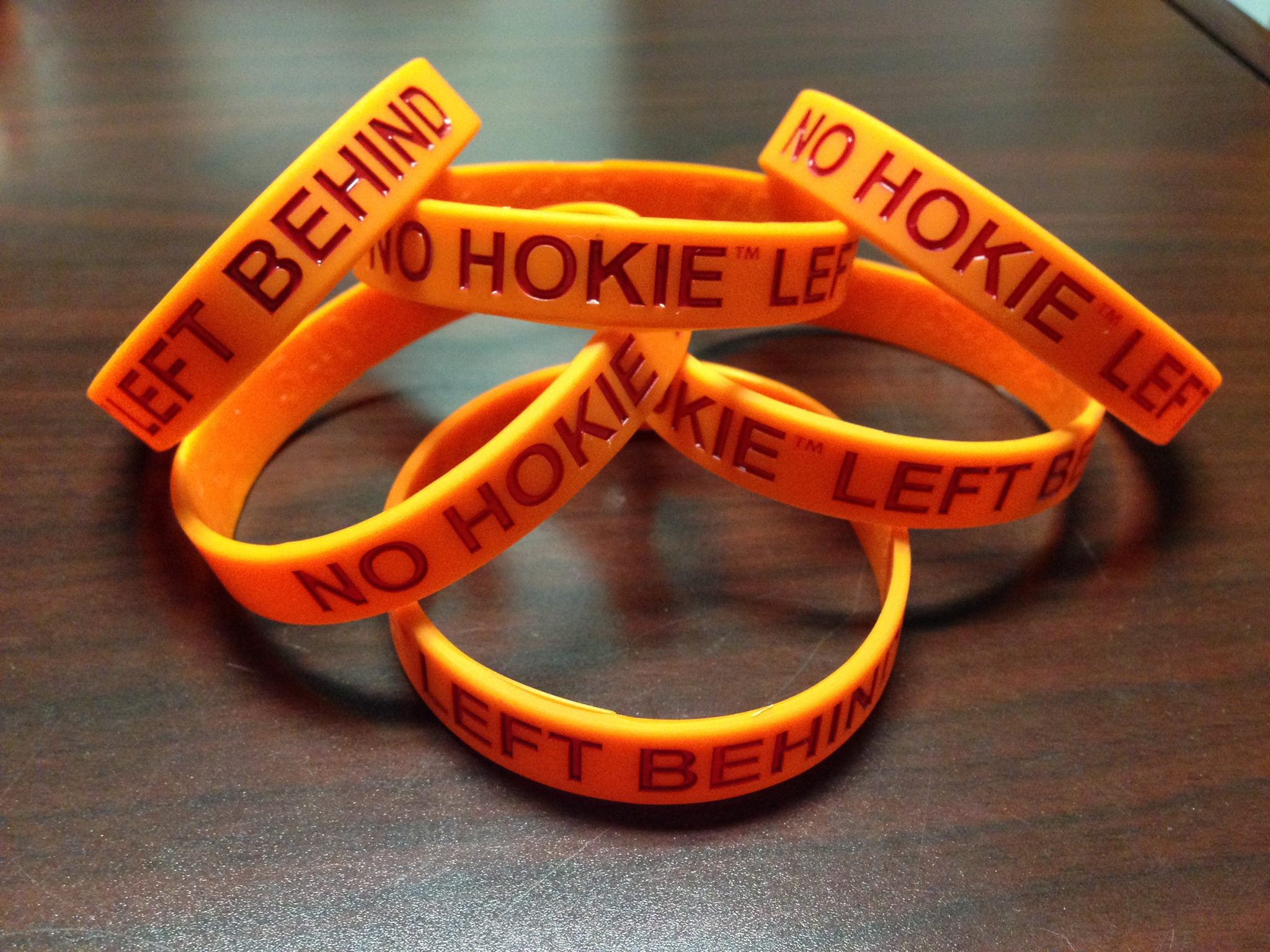 Bracelets for students who take the No Hokie Left Behind pledge.