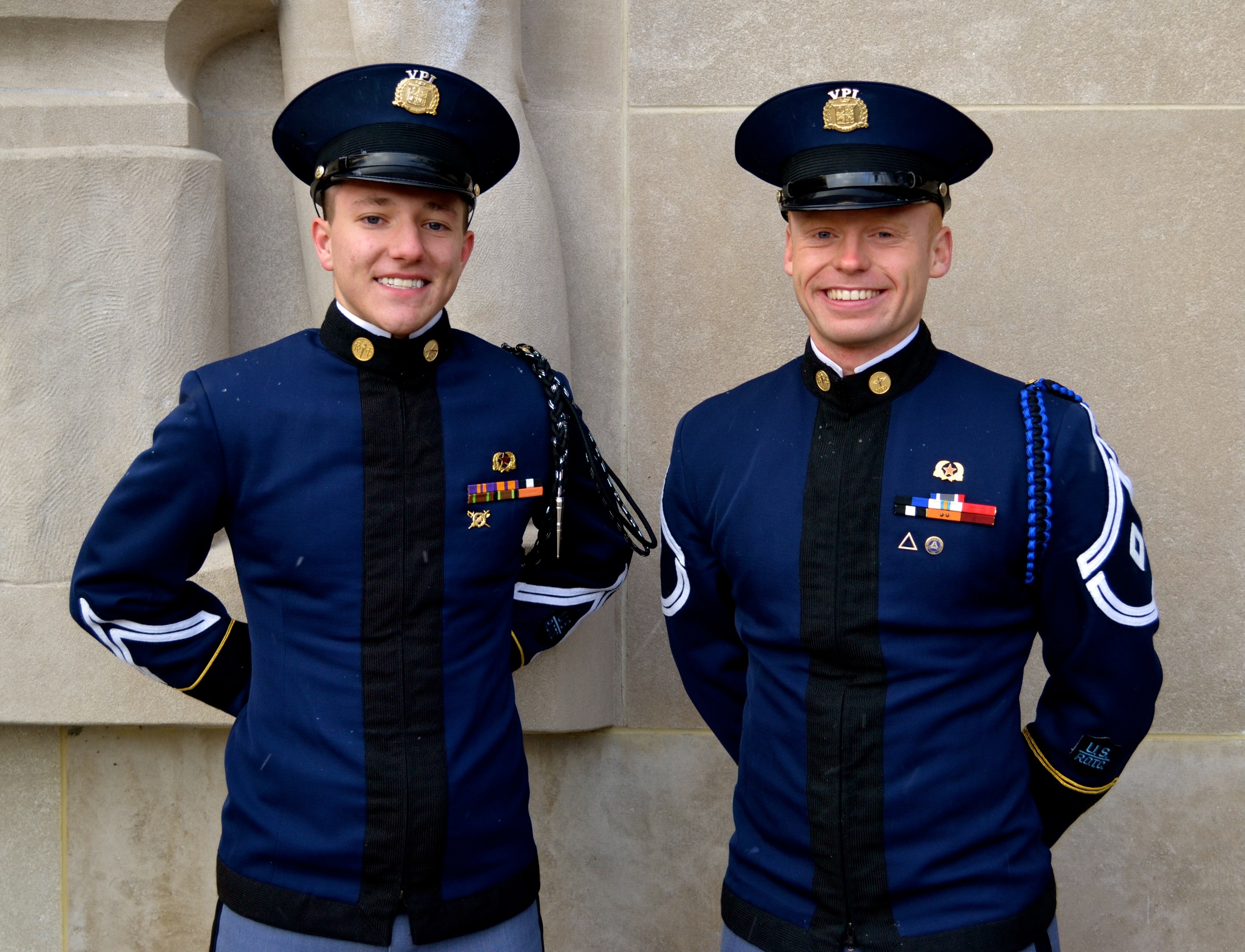 From left to right in front of the Pylons are Cadet Hunter Garth and Cadet Garrett Treaster.
