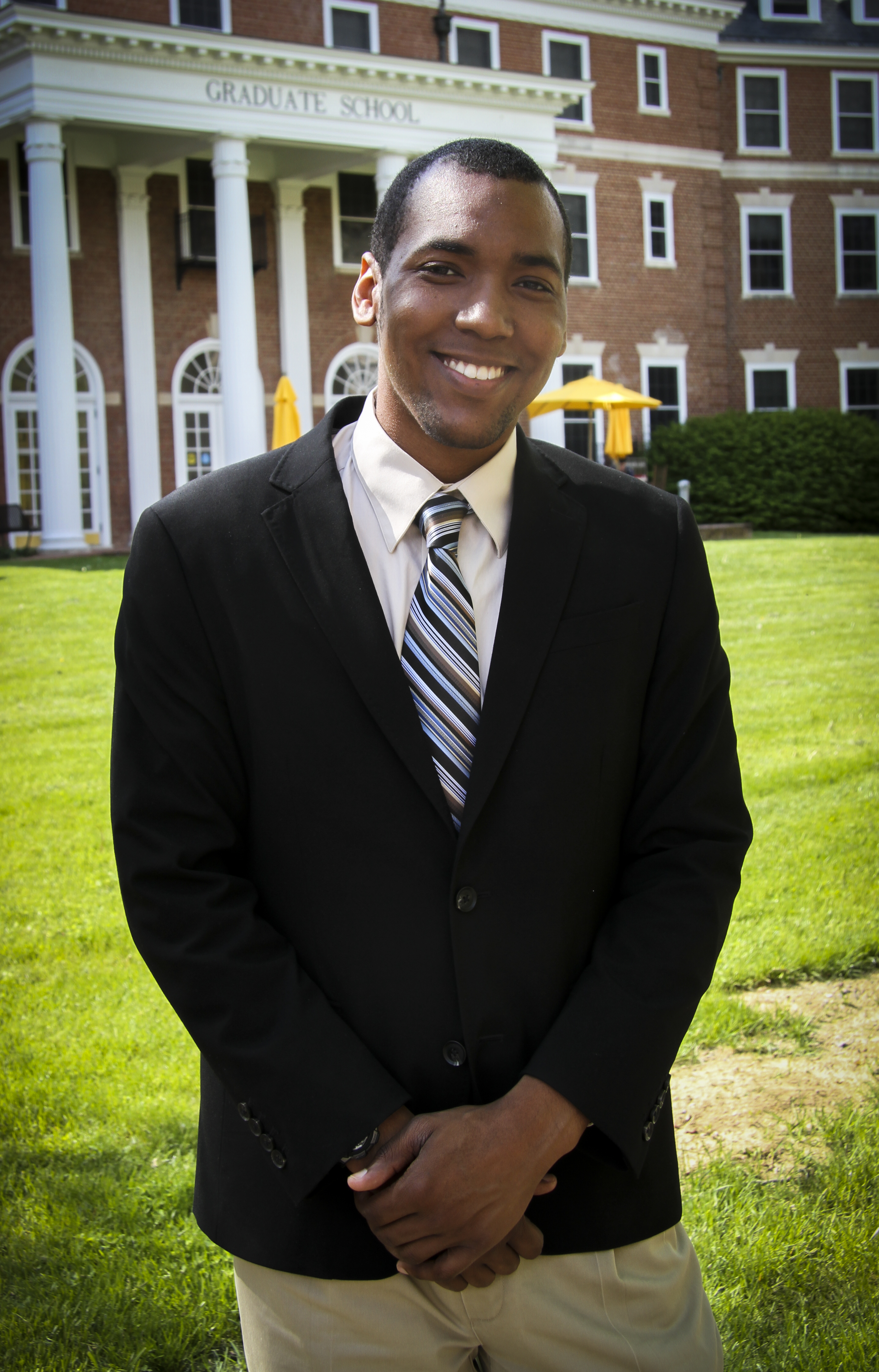 Jodan Booker in front of the Graduate Life Center