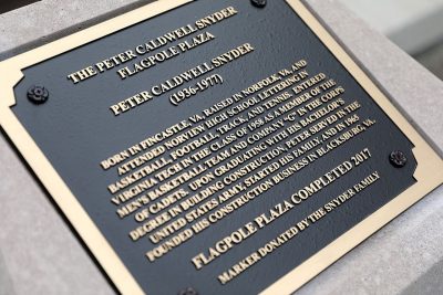 A plaque recognizing Peter C. Snyder now stands in the new Upper Quad flagpole plaza, now known as the Peter Caldwell Snyder Flagpole Plaza