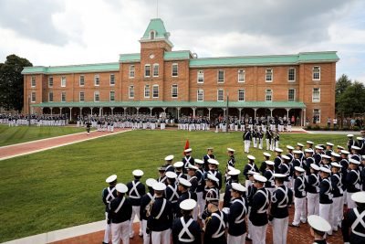 The regiment gathers on Upper Quad for the dedication ceremony and a formal retreat.