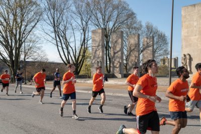 Runners pass the Pylons during the 3.2 Mile Run In Remembrance