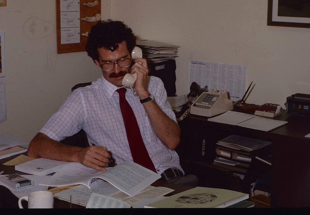 Jones was perpetually on the phone as Extension Wildlife Specialist at Mississippi State University, planning programs or answering landowners’ calls. Photo courtesy of Ed Jones.  
