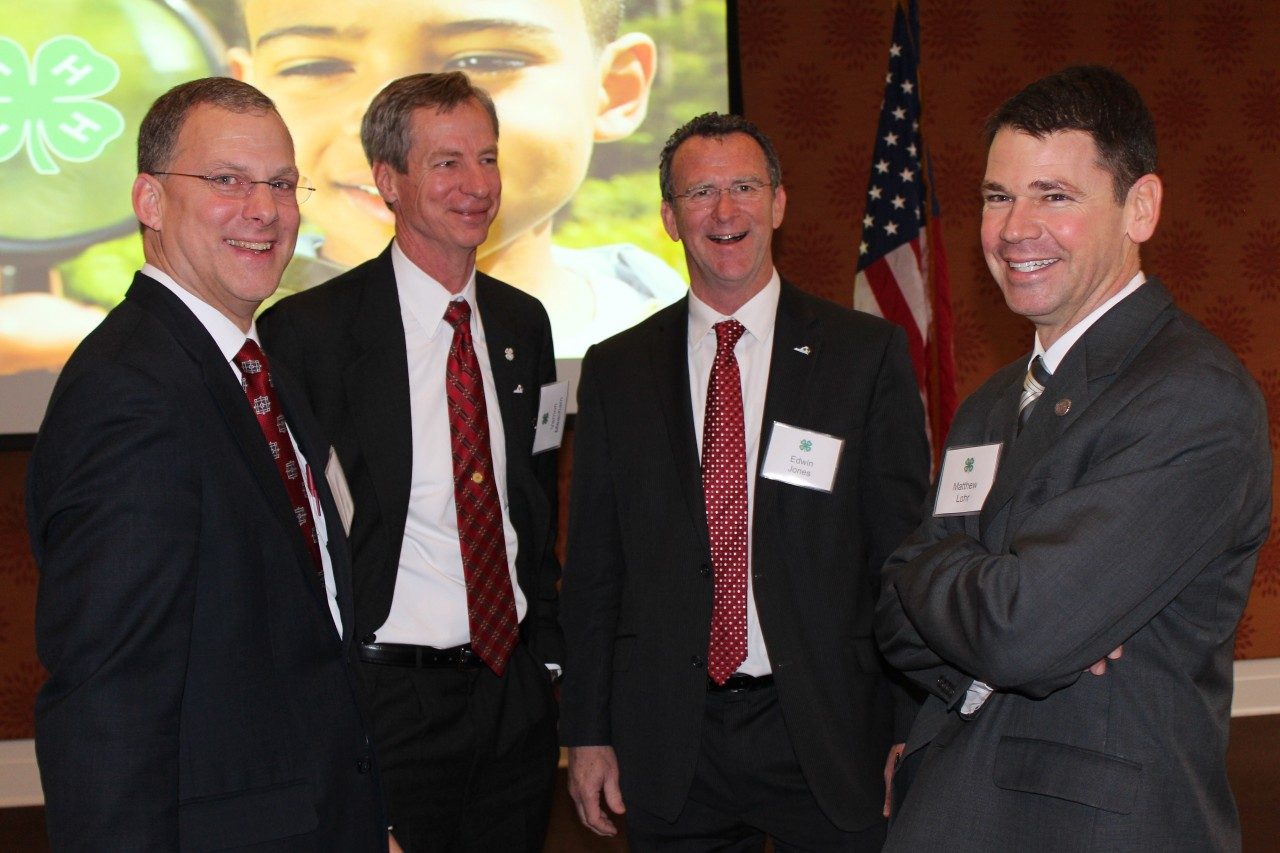 A large part of Jones’ job was interacting with state and national elected leaders. Here, Jones is meeting with Matt Lohr (right), who is now Virginia’s Secretary of Agriculture and Forestry. Alan Grant (left), dean of the college, and Vernon Meacham, assistant dean of advancement, are also pictured. Photo by Lori Greiner for Virginia Tech.