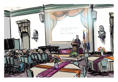 Ink and digital color of the fellowship ceremony for the inaugural fellowship class of Leadership in Technology; Lyceum in Alexandria
