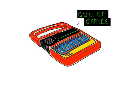 Speak and Spell themed out of the office message