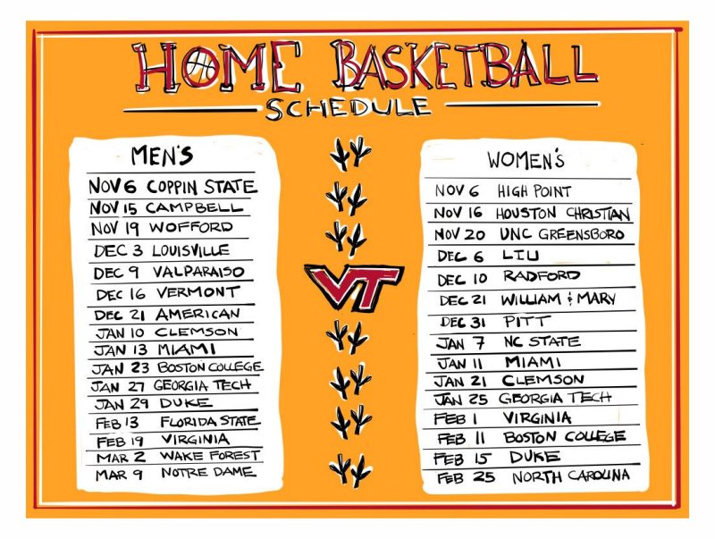 Digital sketch of home basketball schedules for women's and men's basketball