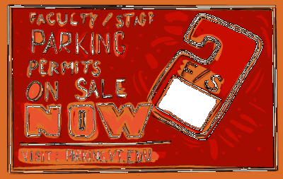 Digital sketch of a parking permit. Faculty/staff parking permits on sale now!