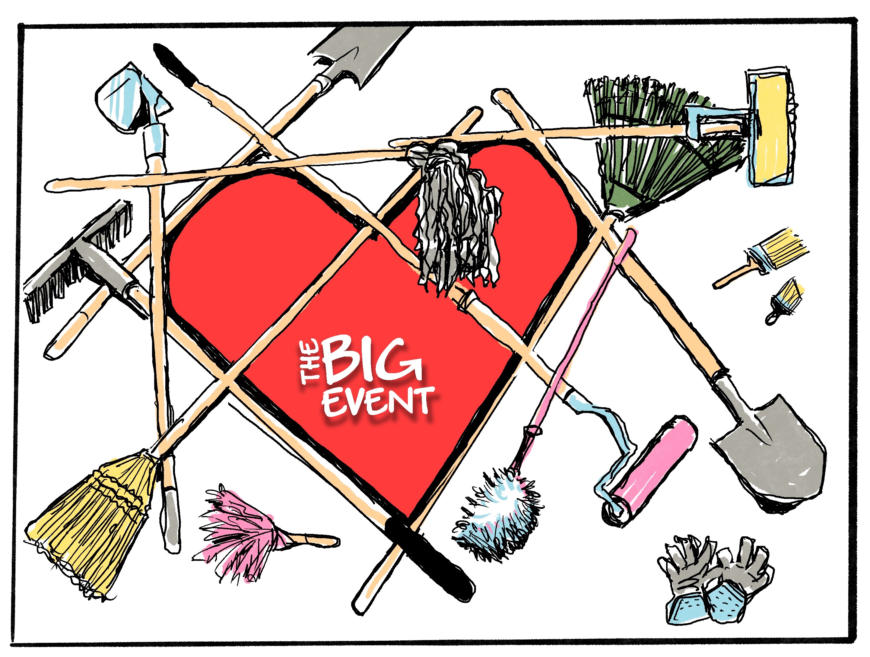 Digital sketch of tools used for the big event this saturday, april 1