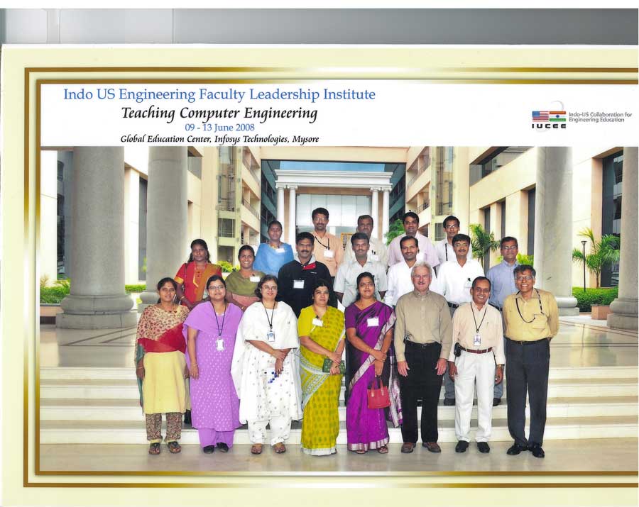 Joseph Tront, professor of electrical and computer engineering at Virginia Tech, front row, third from left, stands with his class in India where he taught them about  matching instructor teaching styles to student learning styles and on the use of computers in teaching engineering -- specifically, the tablet PC.