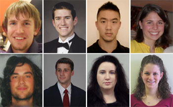 Left to right, top row are Patrick Carter, Matthew Hiser, David Jiang, and Alexa Karatsikis. Left to right, bottom row are William Nachlas, Isaac Nardi, Mikhelle A. Taylor, and Erin Weiss.