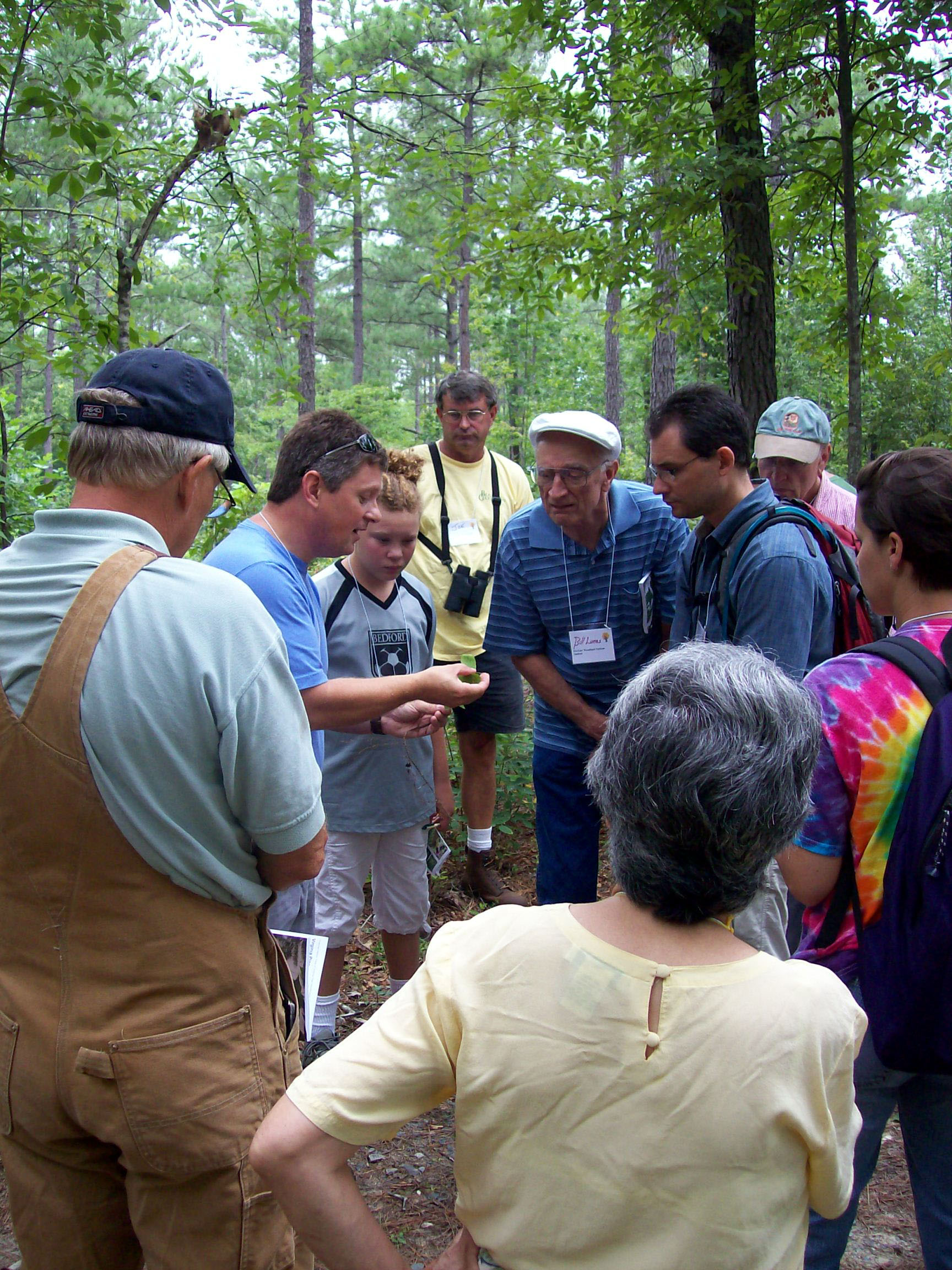 Participants learn how to identify common Virginia tree species during the 2009 “On-Line Woodland Options for Landowners” course's optional field trip.