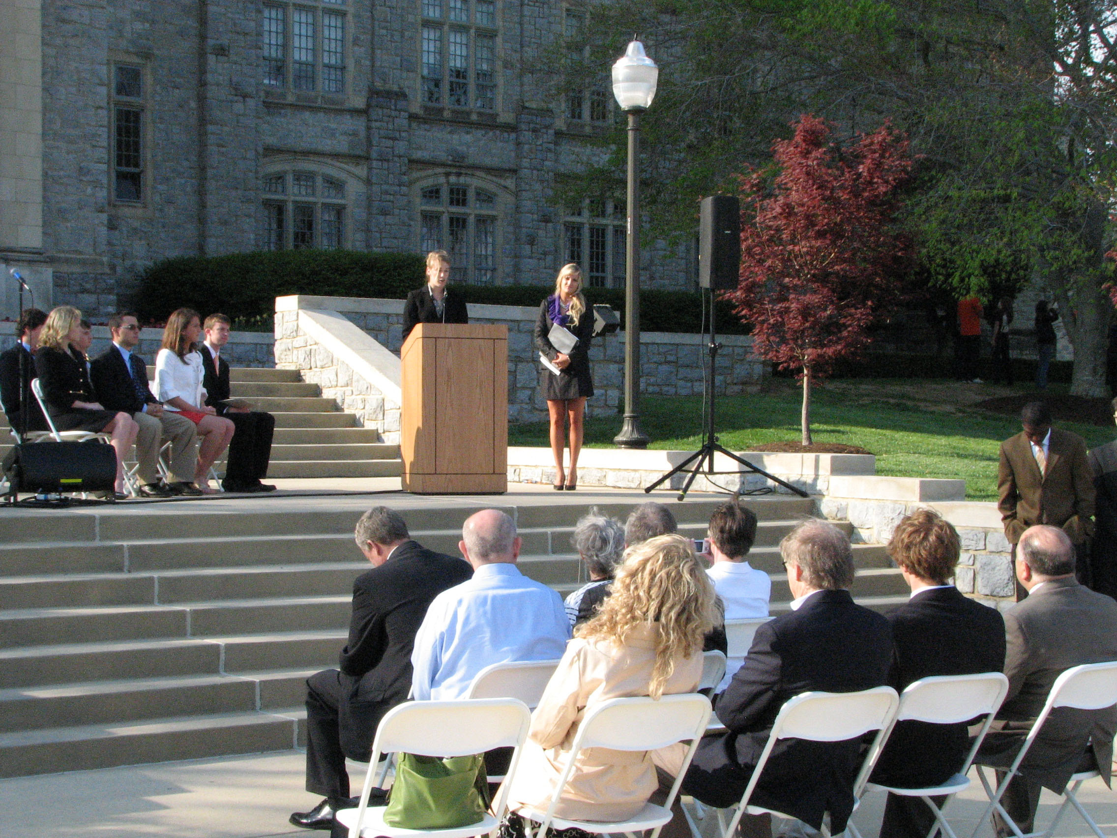 The Virginia Tech Student Government Association inauguration of incoming officers on the steps of Burruss Hall.