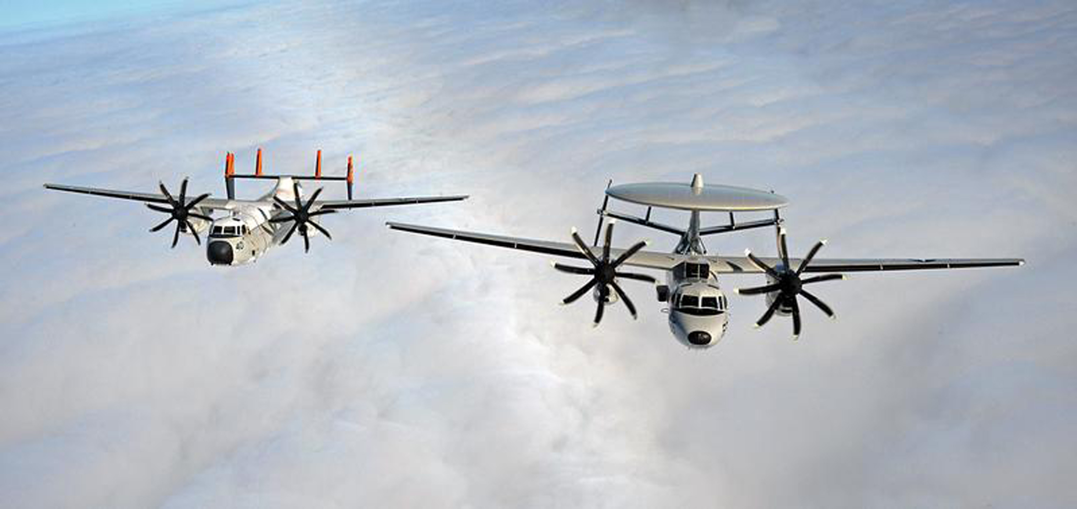 Shown left to right are a C-2A Greyhound and an E-2C Hawkeye.