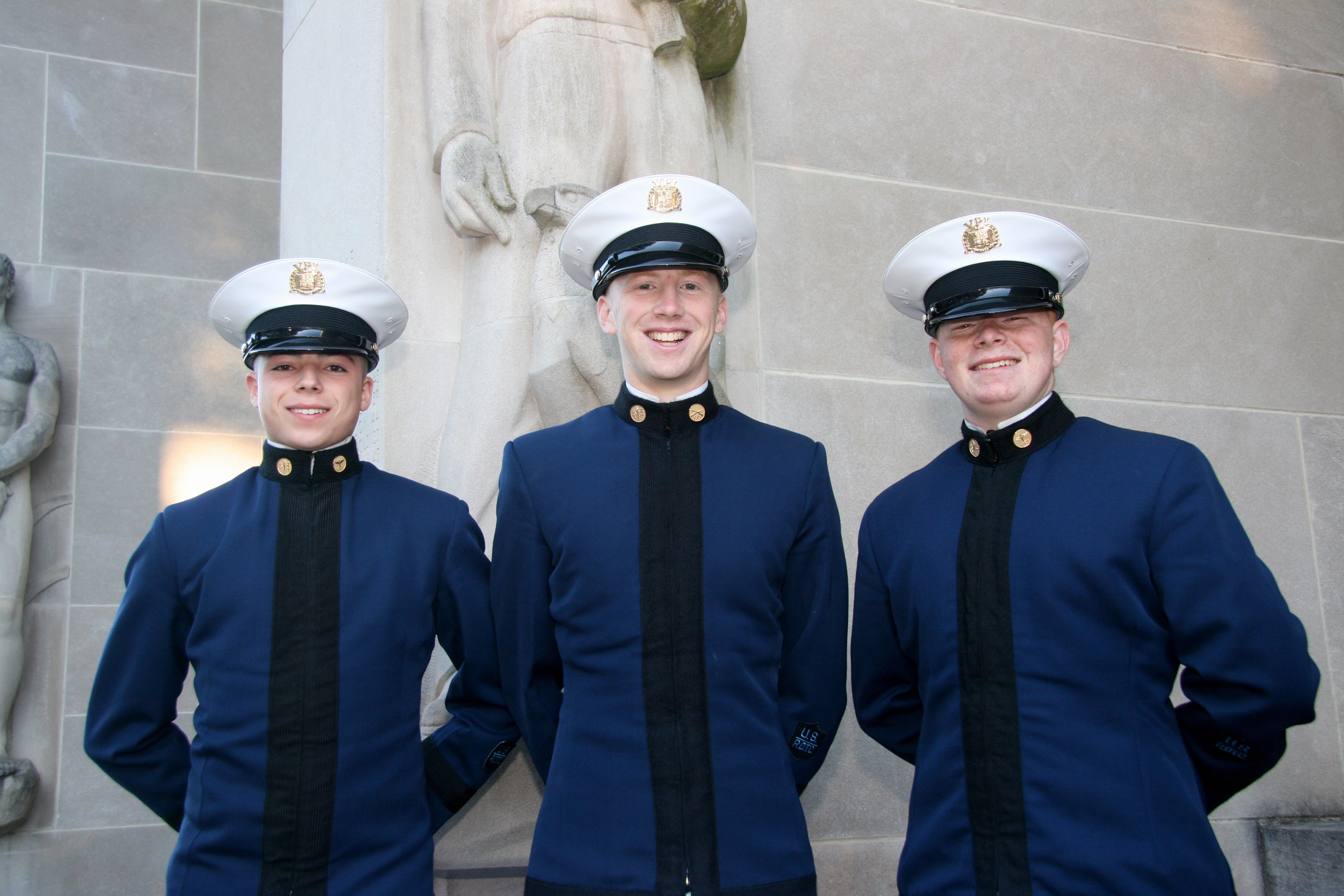 From left to right are Cadets Joshua Schnaitman, Richard Smullen, and William Frosell