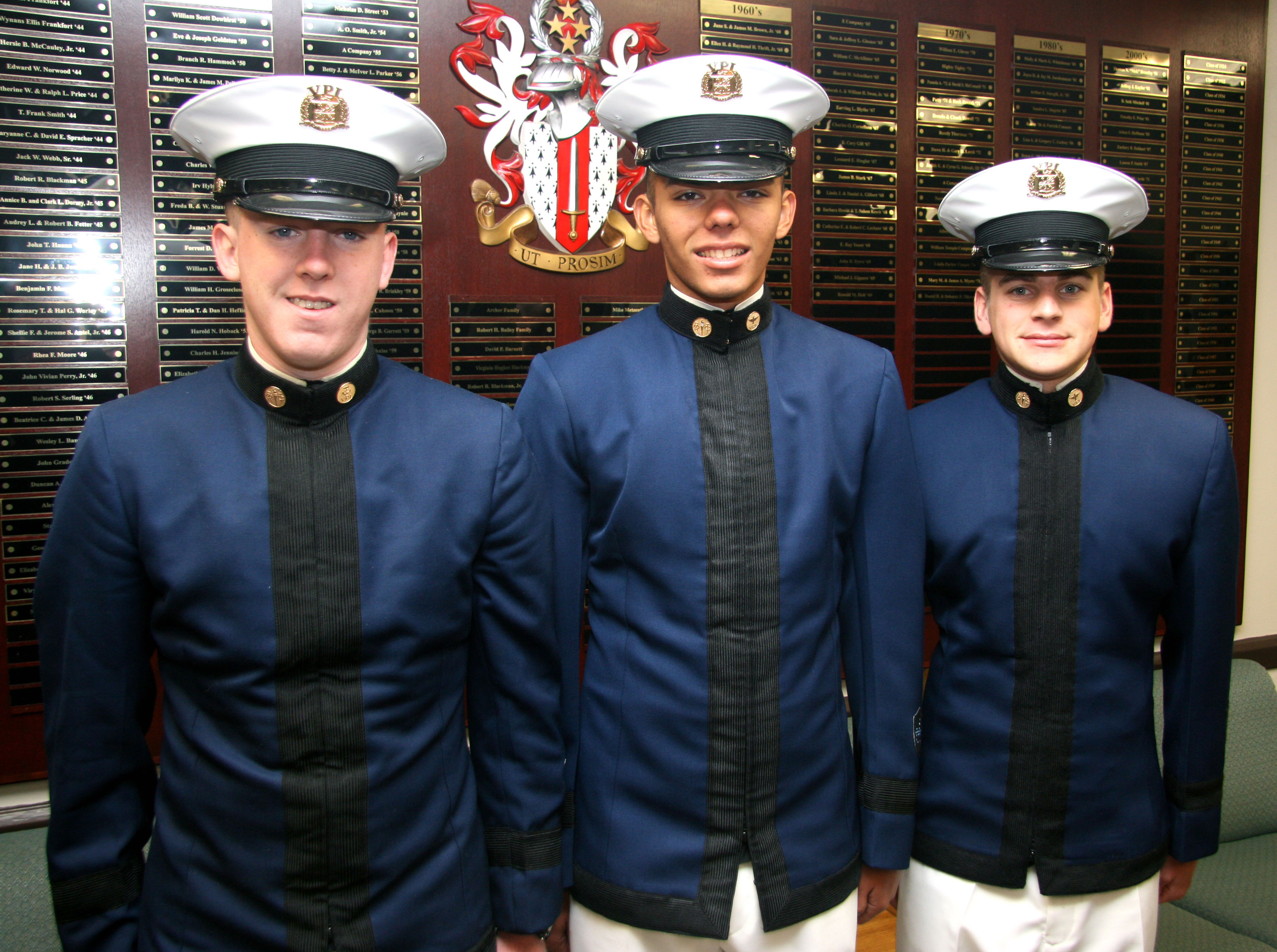 From left to right are Cadets Evan Glynn, Zachary Baranek, and Tyler Wallis