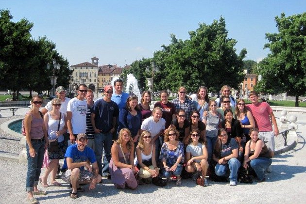 A group of veterinary students from the Virginia-Maryland Regional College of Veterinary and Oklahoma State University traveled to Italy for a summer course on food production systems. Pictured in the Padova City Center.