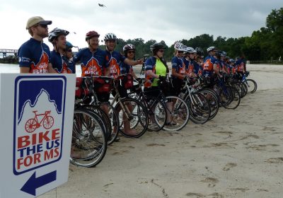 Bikers line up for photo on one of the Bike the US for MS trips