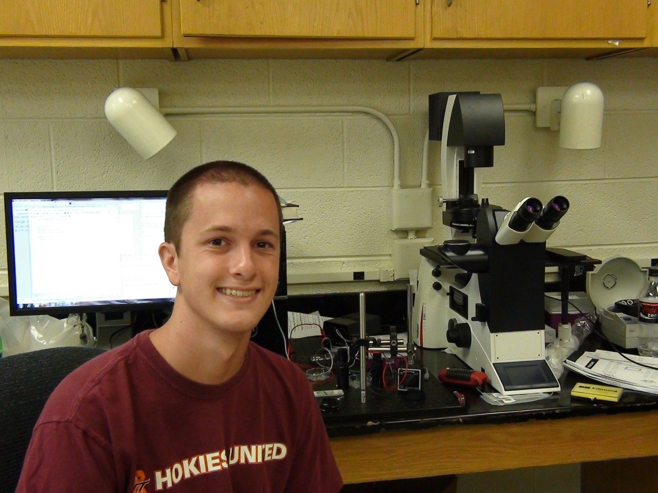 Sean Gart, of Salem, Va., a senior in engineering science and mechanics, co-authored the new paper, “The collective motion of nematodes in a thin liquid layer.”  His adviser is Sunghwan “Sunny” Jung, an assistant professor of engineering science and mechanics at Virginia Tech.