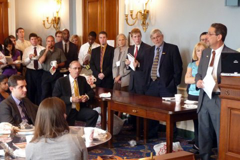 Virginia Tech’s Eric Hallerman (far right) at the Longworth House Office Building for a National Coalition for Food and Agriculture Research “Lunch ‘n Learn” seminar.