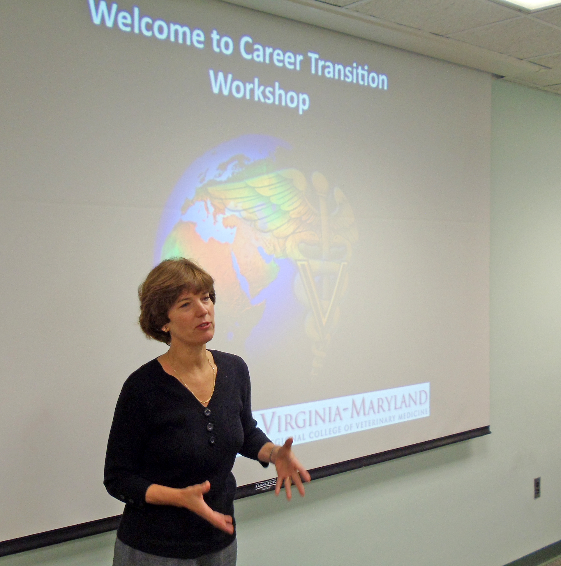 A presenter kicks off the career transition workshop