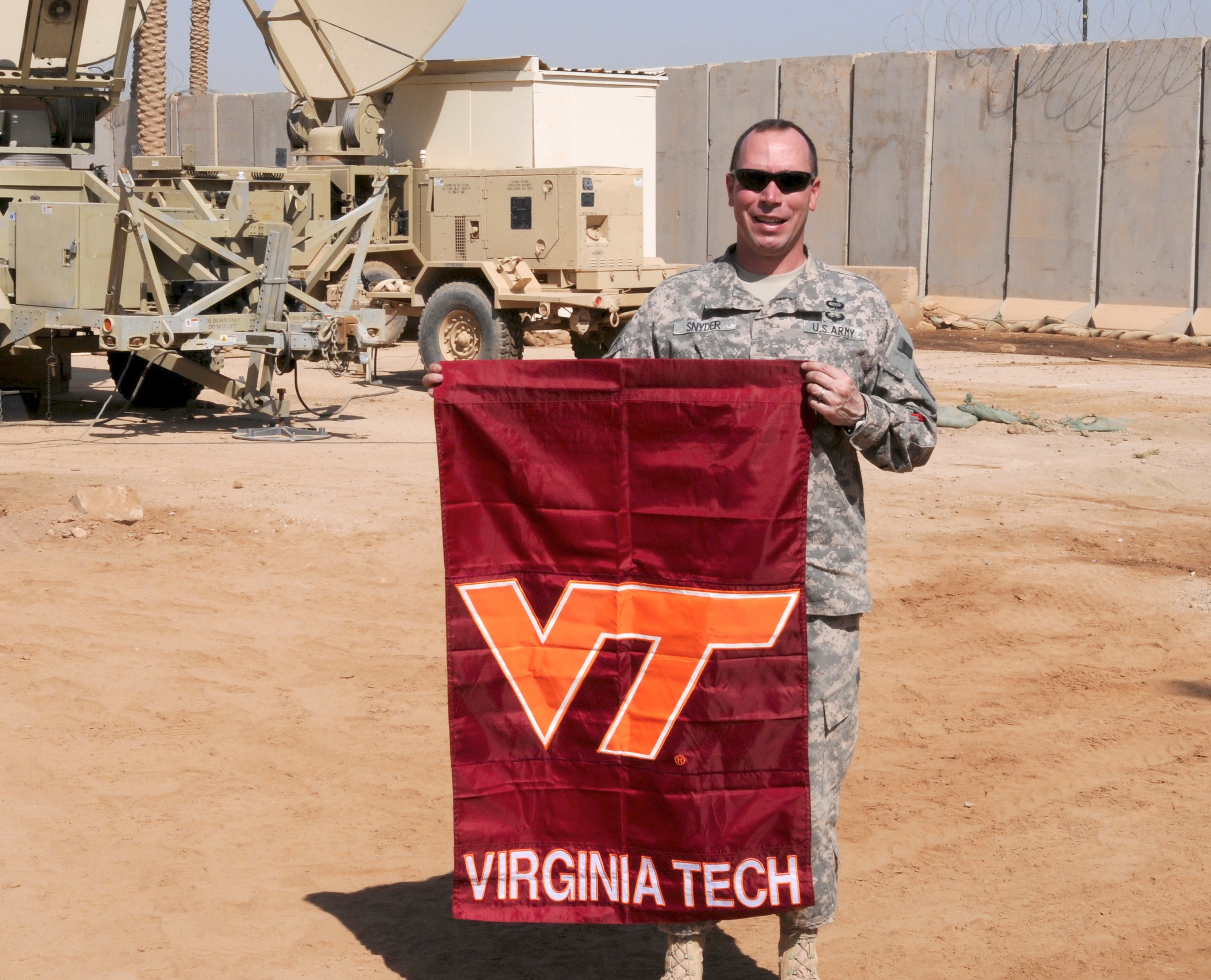 Maj. Josh Snyder, U.S. Army, Virginia Tech Corps of Cadets Class of 1998 shown from his deployed location in Iraq.