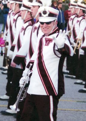 Chris Osburn marches with the Marching Virginians trumpet section.