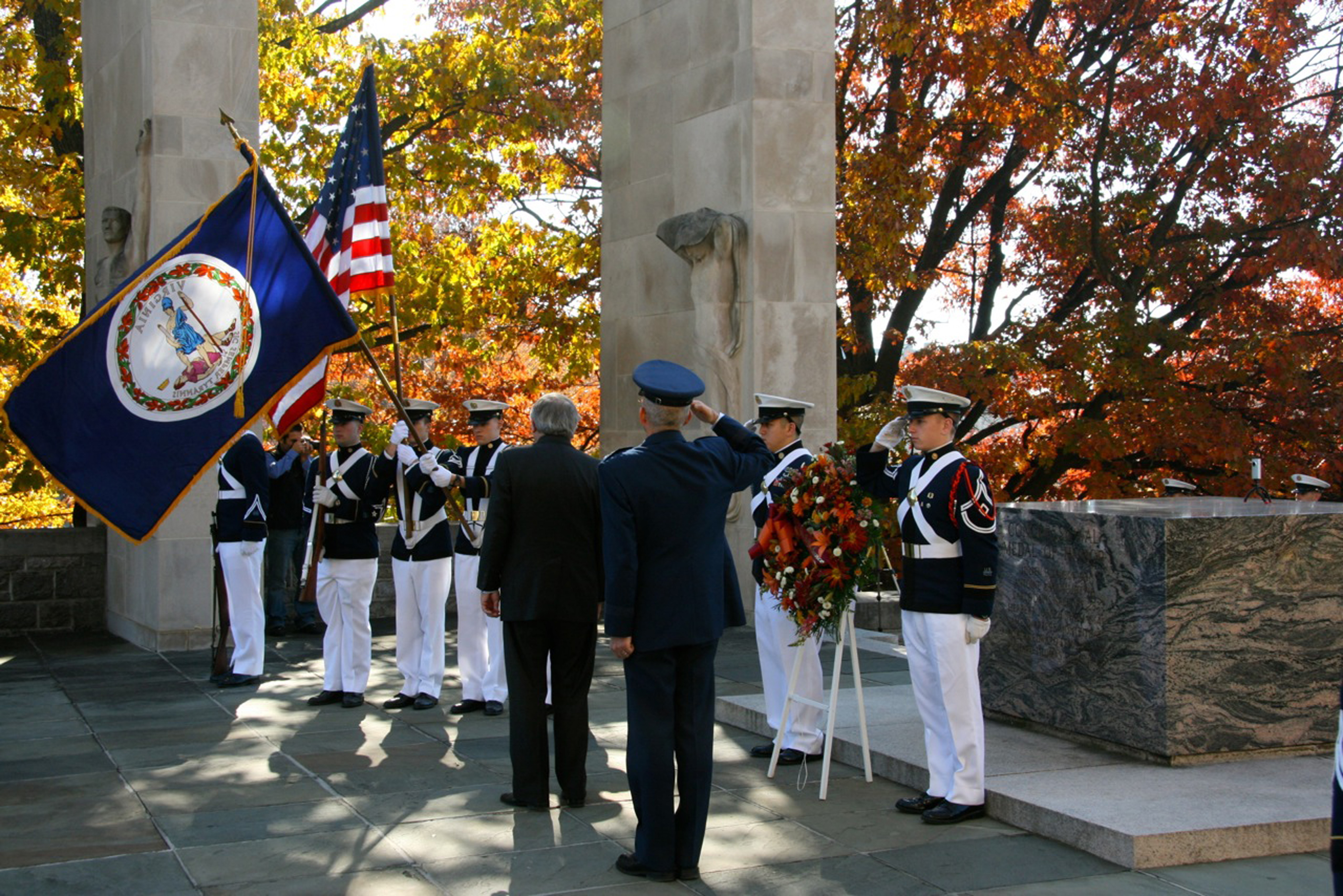 The Virginia Tech Corps of Cadets Veterans Day Ceremony at the War Memorial in 2010