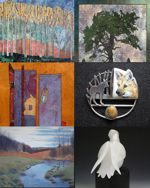 Works by Art JAM artists (left, top to bottom) Martha Olson, Judy Schwab, Martha Dillard, (right, top to bottom) Ann Reardon, Ali Wieboldt, and Jennifer Lovejoy.