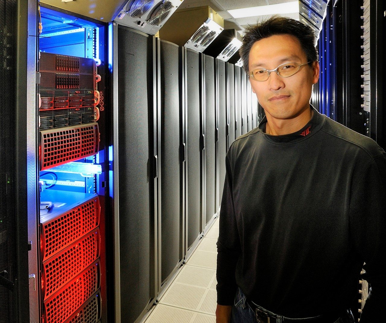 Wu Feng, associate professor of computer science and electrical and computer engineering, spearheaded the design and construction of HokieSpeed, Virginia Tech’s latest and fastest entry into the supercomputing arena.