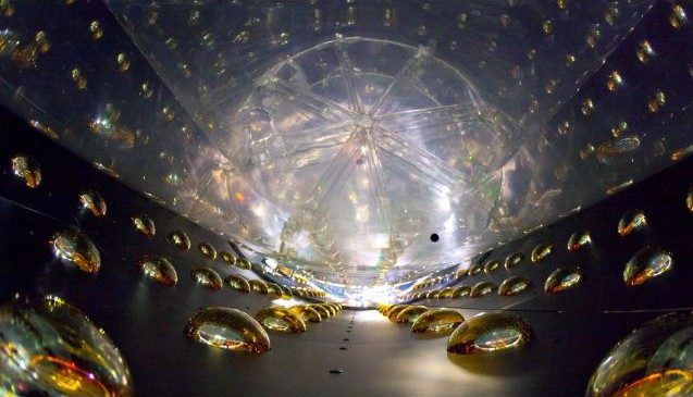 The inside of an anti-neutrino detector is helping scientists learn more about tiny particles called neutrinos. They formed shortly after the big bang and are part of everything from galaxies to tea cups. A team of Virginia Tech physicists are part of the international collaboration that has discovered new information about neutrino behavior. (© University of California, Lawrence Berkeley National Laboratory) 