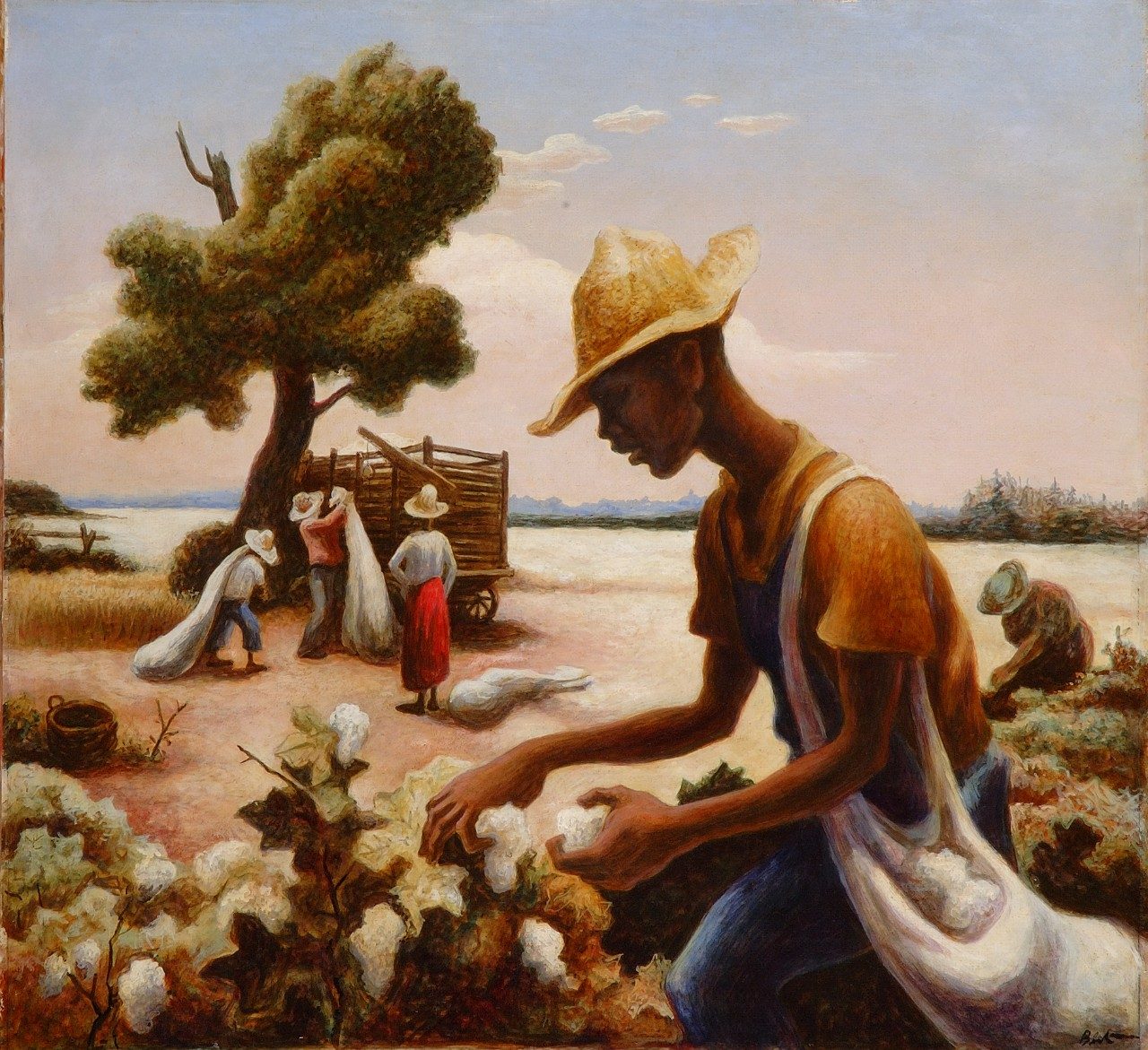 A view of Thomas Hart Benton's, "The Cotton Pickers," tempera on masonite, circa 1943. The painting was acquired by the Taubman Museum of Art with funds provided by Horace G. Fralin Charitable Trust.
Image courtesy of the Taubman Museum of Art.
