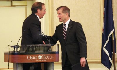  Ambassador Richard Crowder, a professor of agricultural and applied economics at Virginia Tech, shakes Virginia Gov. Bob McDonnell’s hand.