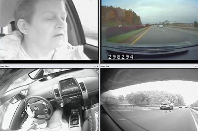 driver with eyes shut and other images from on-board camers